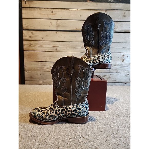 Roper Glitter Diamonds Cow  Leather Square Toe Pull On Western Boots Girls Sz 1 - Picture 2 of 14